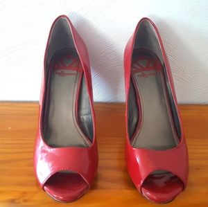 Fergalicious Red Peep Toe Pumps